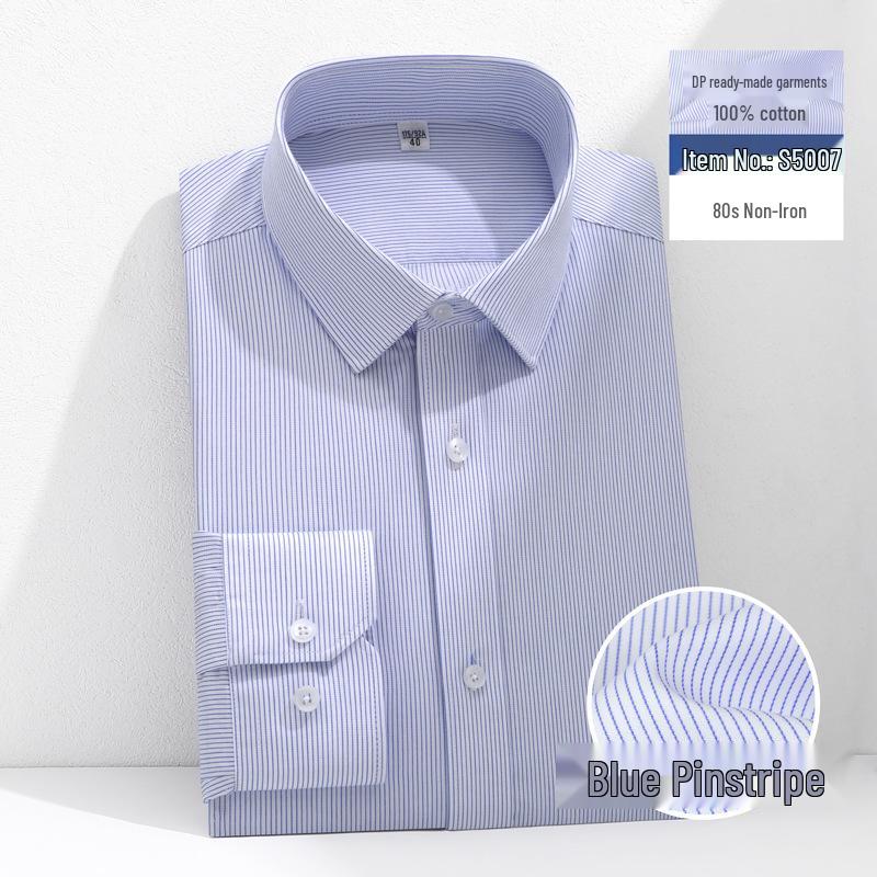 

Мужская рубашка в полоску с длинным рукавом, хлопок, стиль Business Casual - Весна и Осень, Не мнется, Стиль 80-х. 43 (85-90 kg)