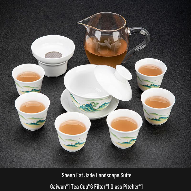 9-Piece Mutton Fat Jade White Porcelain Gongfu Tea Set