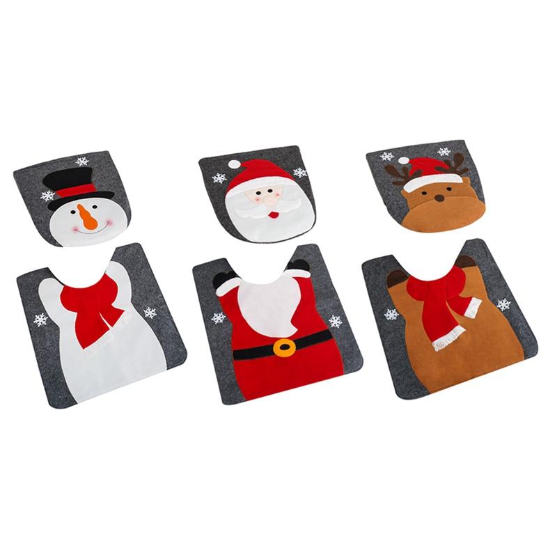 Noel Tuvalet Kapağı ve Halı Seti Noel-Dekorasyon Banyo Geyik Stili Kolay Kurulum