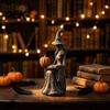 Witch Themed Gifts Halloween Statue, Gothic Figurine with Pumpkin And Book, Matte Black Fall Holiday Decorations Sculpture, Mantel Shelf Desk
