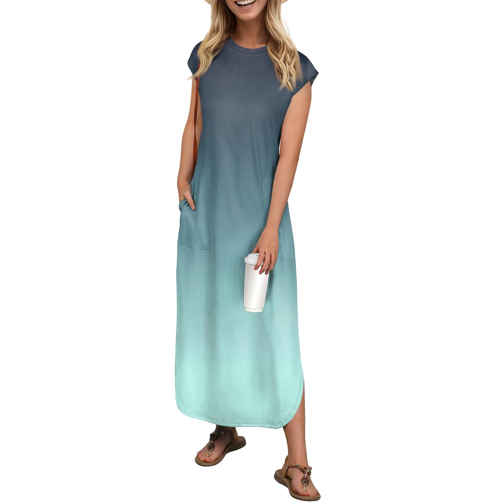 

Жіноча Мода Повсякденна Пляжна Відпустка Сукня-сарафан з Градієнтним Принтом Довжини до Коліна Пляжна Спідниця з Кишенею Спідниця M