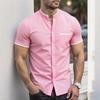 New Men Summer Short Sleeve Fashion Stand Collar Shirt Men Pure Color Casual Shirt