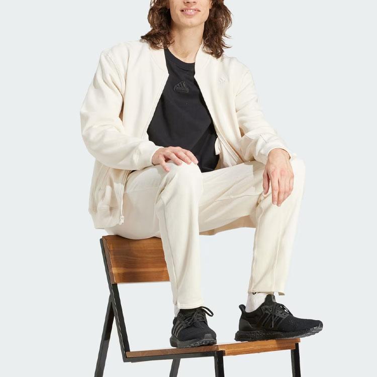 New Adidas Lounge Fleece Bomber Jacket With Zip Opening Jackets & Coats Men's Beige IN1724