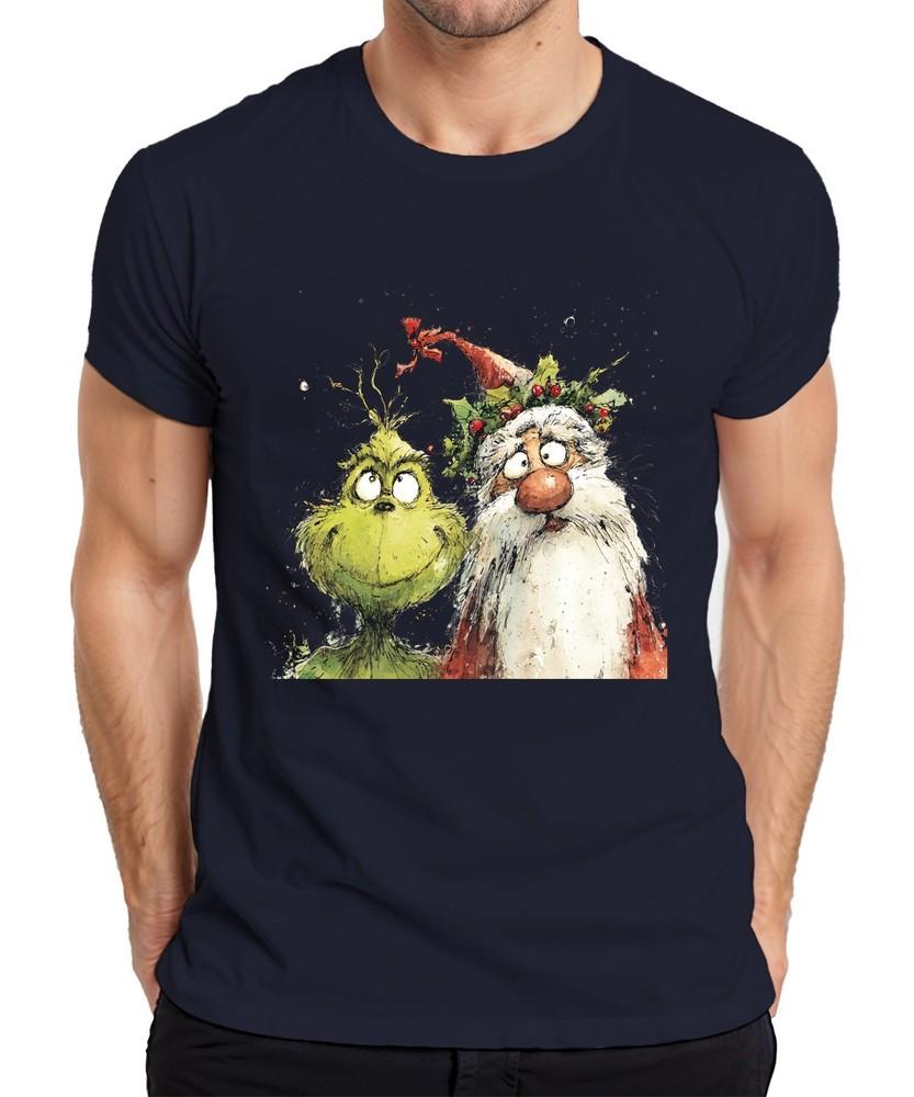 Grinch Santa Claus Cheeky Christmas Fun Watercolor Cartoon Unisexs Tshirt S