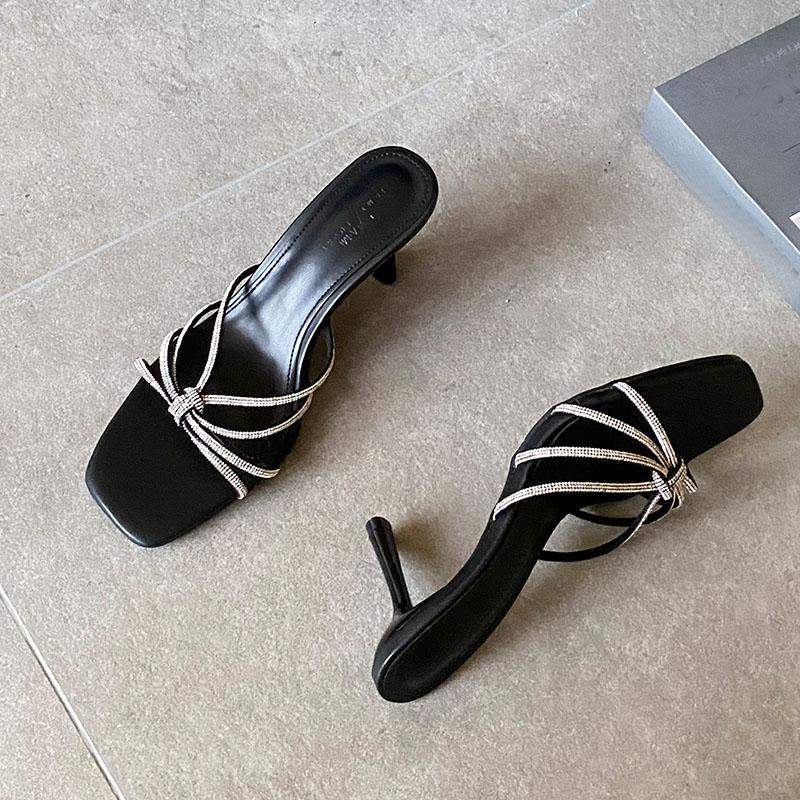 Party Sexy Ladies High Heels Pumps Slides Shoes Female Slip On Footwear Luxury Rhinestones Women Thin Heels Shoes
