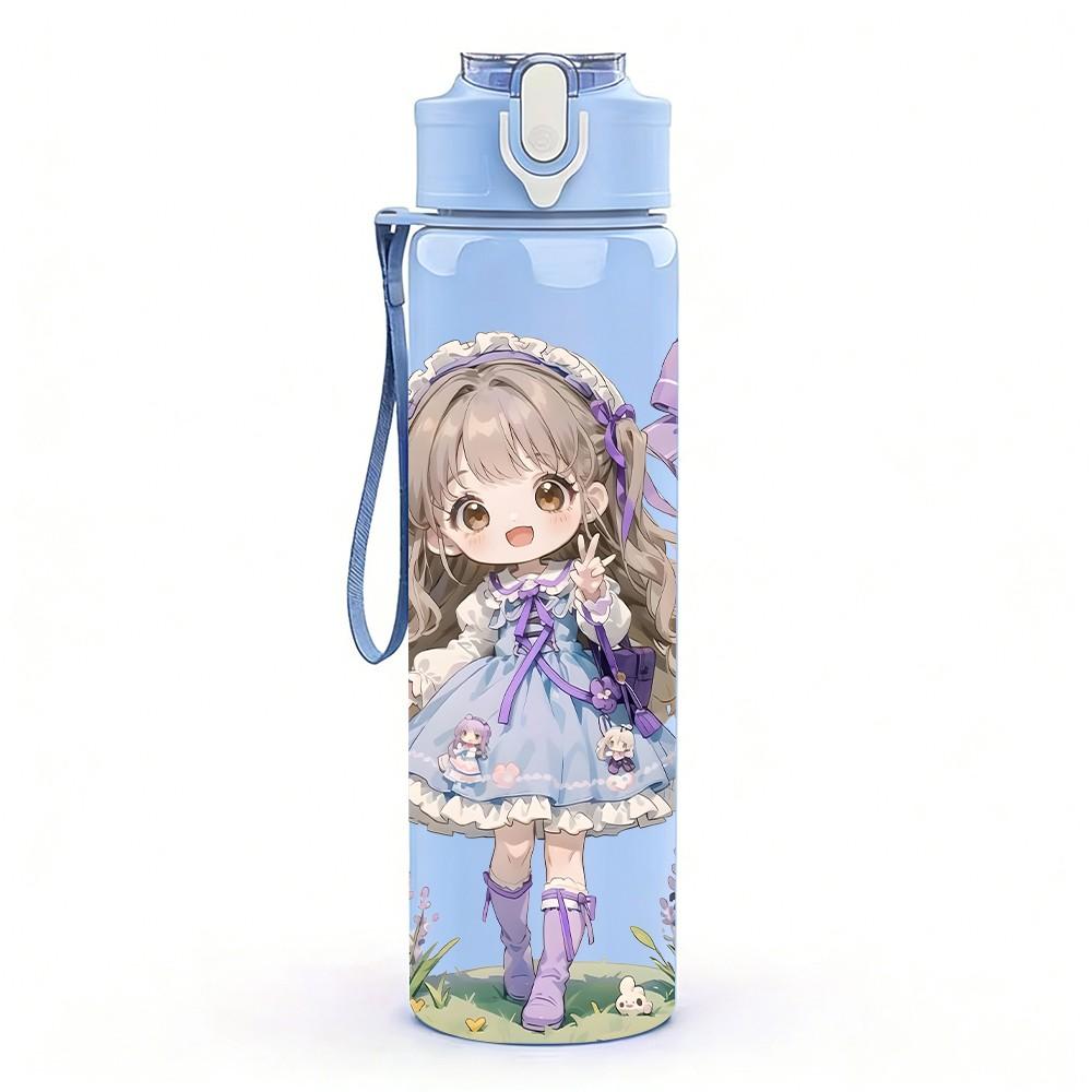 1PC Purple Dress Girl Butterfly Bow Pattern 750ml Color Plastic Sports Water Bottle Leakproof Flip Straw Lid Suitable for Sports Office Home Use