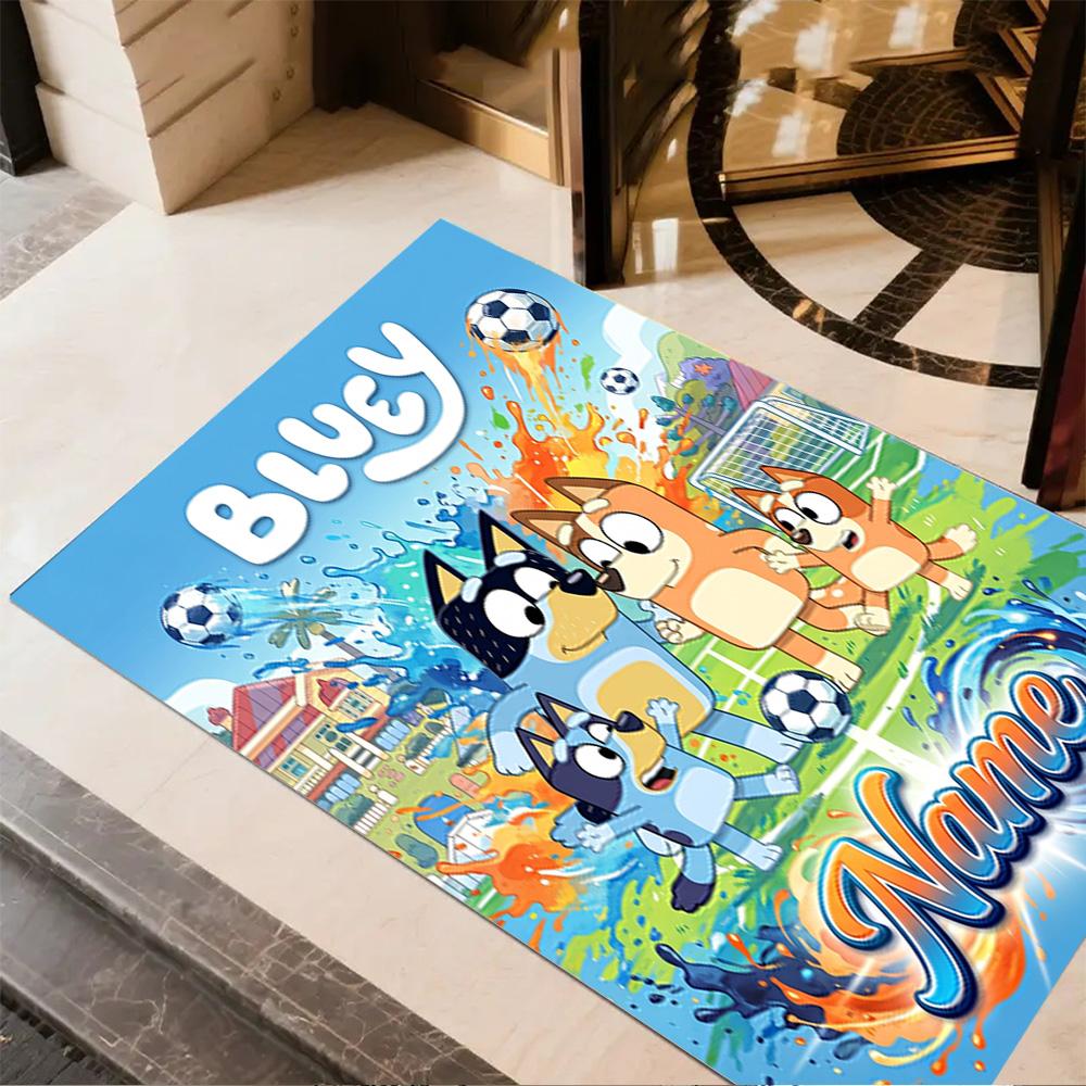 Blue Dogs Soccer Fun Customizable Name Area Rug Perfect for Kitchen Foyer Hallway Entryway Antislip Carpet Decorate Offices Spiritual Gift