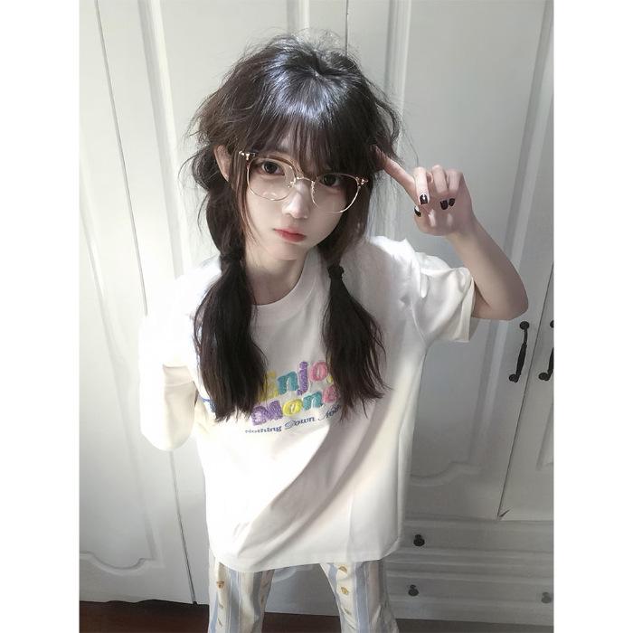 

2025 Тяжелая хлопковая футболка с вышивкой, с коротким рукавом - Модный летний дизайн свободного кроя Extra Large белый