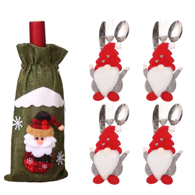 Kreativní vánoční sada na víno Zlaté sametové šaty Obaly na láhev vína Rukáv Santa Sněhulák Vánoce Nový rok Dekorace na jídelní stůl