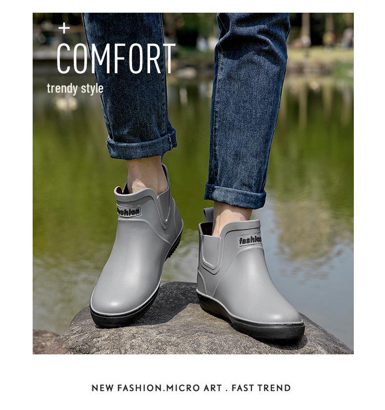 Men's Waterproof Non-slip Rubber Short Rain Boots – Wear-resistant, Soft Sole, Korean Style for Outdoor Use.