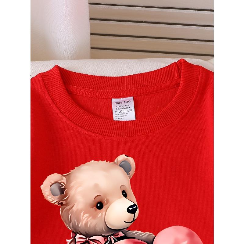 Girls' Crewneck Sweatshirt Cute Bear Holding Pink Heart Machine Washable, Spring And Autumn, Sportswear And Casual Wear