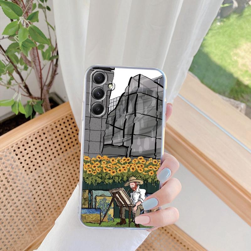

Мягкий силиконовый прозрачный чехол для Xiaomi Redmi 13C Note 13 Pro Samsung A55 A54 A34 S24 iPhone 14 15 Van Gogh Patterned Camera Защитный противоударный чехол iPhone 15 Plus