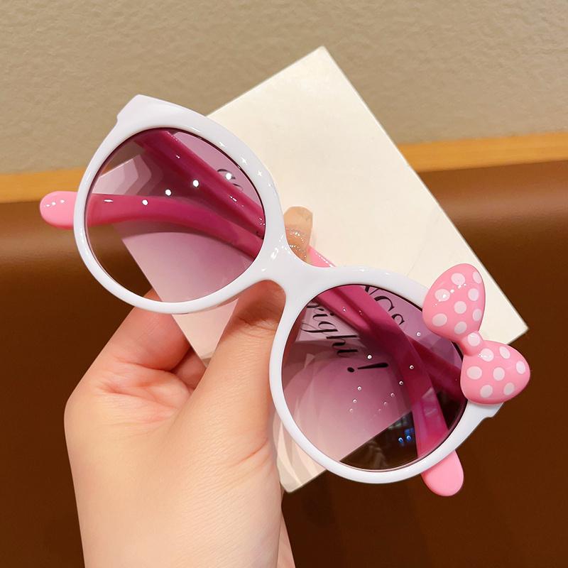 Adorable Color Block With Bow Decor Large Frame Sunglasses Teens Boys Girls Outdoor Party Vacation Travel Kids Eyewear