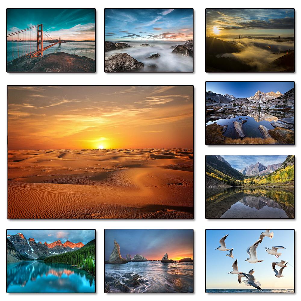 Sunset Mountains Sky Posters Sea Landscape Canvas Painting Natural Scenery Wall Art Pictures Living Room Home Decor Gift Poster