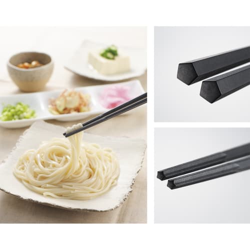 Akebono Sangyo Noodle Chopsticks, Black, 21cm, Made in Japan, Commercial Use, Star-Shaped Tips for a Secure Grip, Pentagonal Handles for a Comfortable