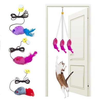 /Feder hängende Maus Katzengeräusch interaktive Maus Katzenschleifseil Maus hüpfende Maus Katze mit klebrigem Haken