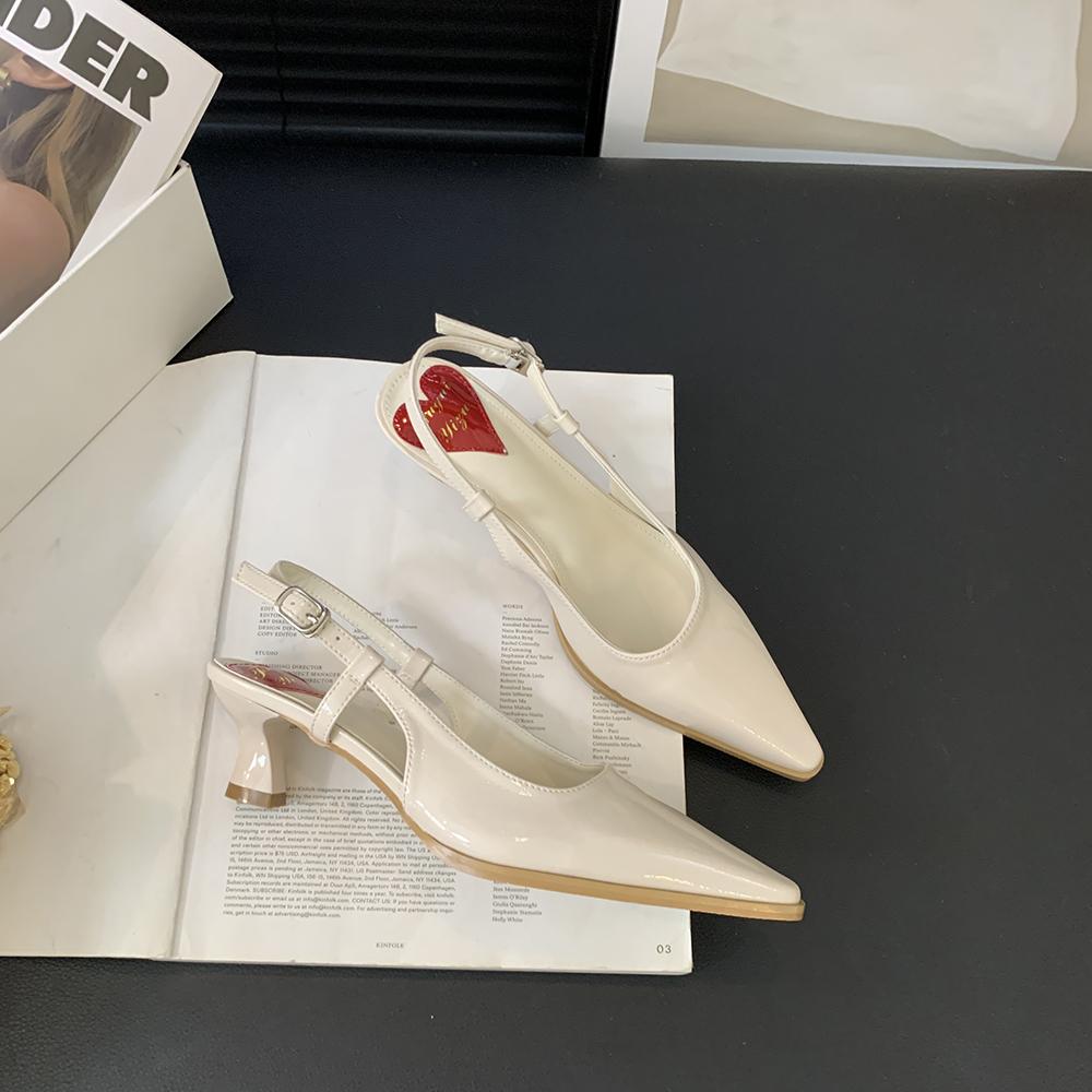 fashion Sexy Women Sandals Round Toe Summer Dress Shoes Thin Mid Heels Black Beige Red Back Strap New Arrivals 2024 Party Pumps Wedding