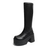 Black Thick Heels Elastic Micro Knee High Boots For Women Punk Style Autumn Winter Chunky Platform High Boots Party Shoes Ladie