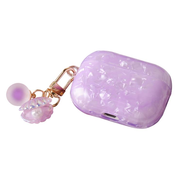 Shell‑Texture TPU Earbud Protective Case With Pearl‑Style Metal Hanging Buckle Anti‑Scratch Anti‑Dust Cover For AirPods 4 / Pro 2 / Pro