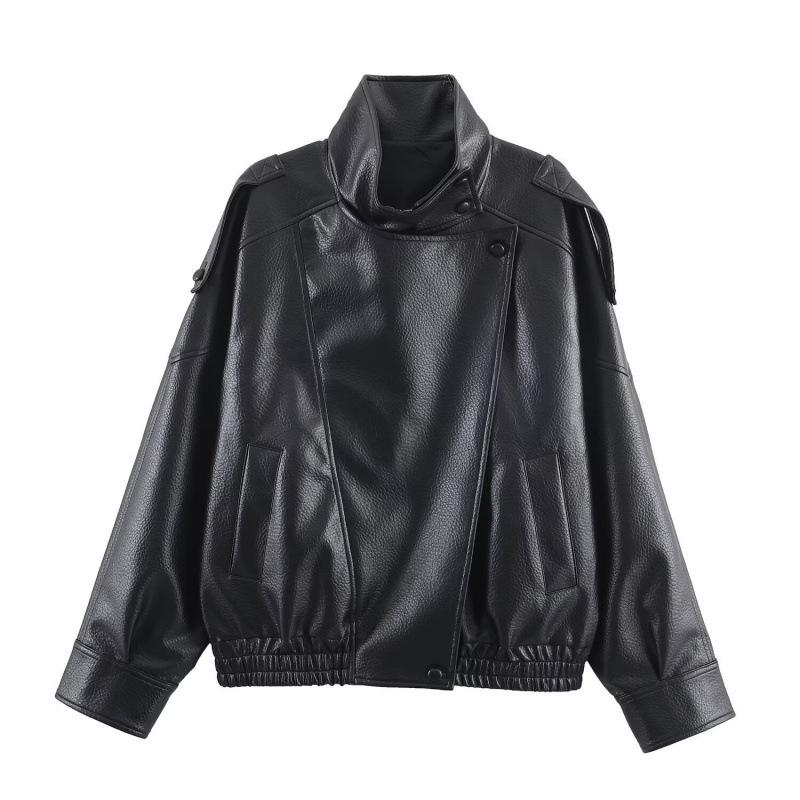 European & American Women's Faux Leather Stand Collar Jacket - Hot Selling Fashion Coat