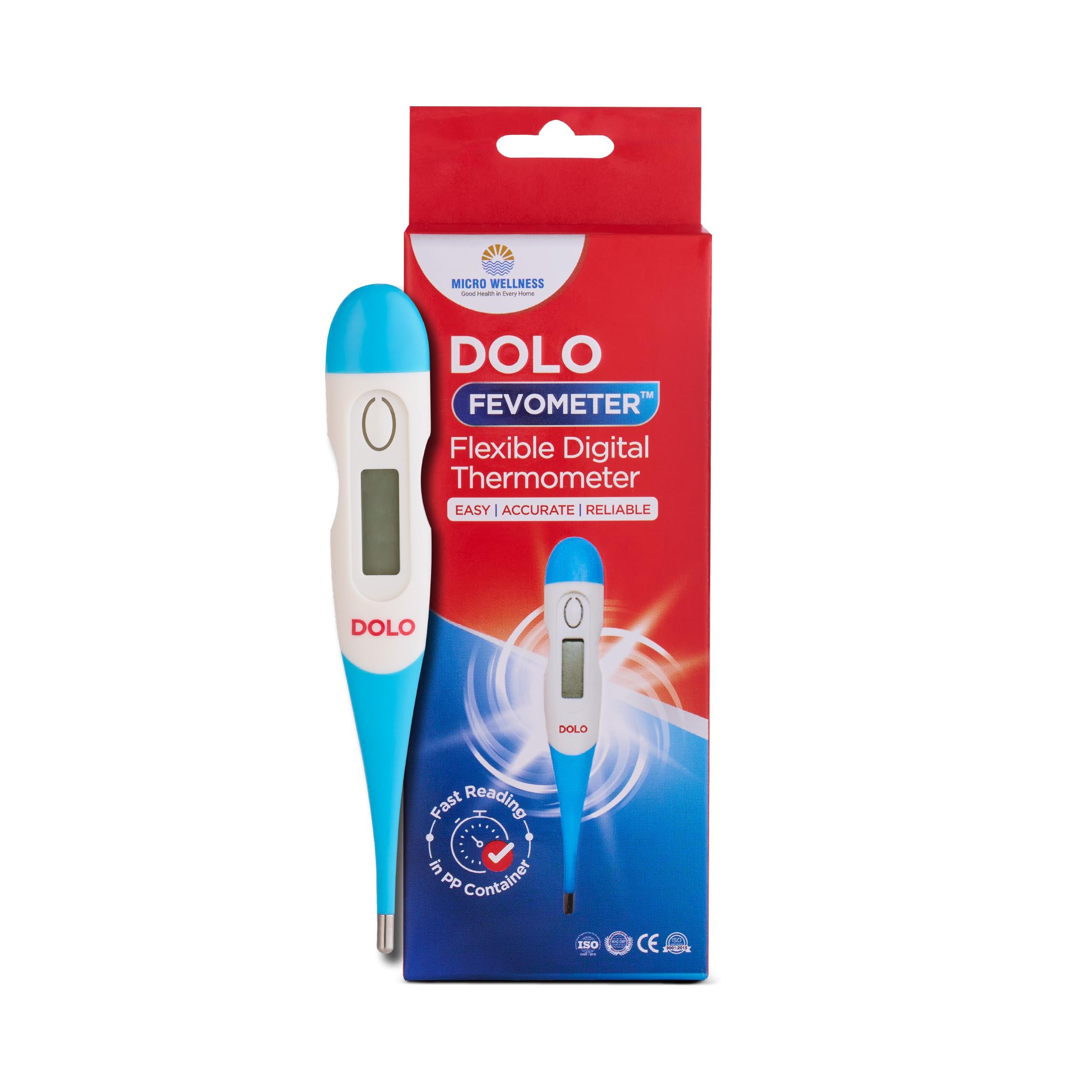 Micro Wellness Dolo Fevometer Medical Digital Fever Thermometer | Easy & Accurate Thermometer with Memory Function | Flexible Tip | Fast Reading |