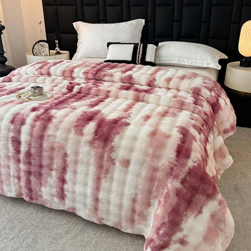 Soft Faux Rabbit Fur Plush Blanket - Thick Solid Color for Bed, Office, or Sofa