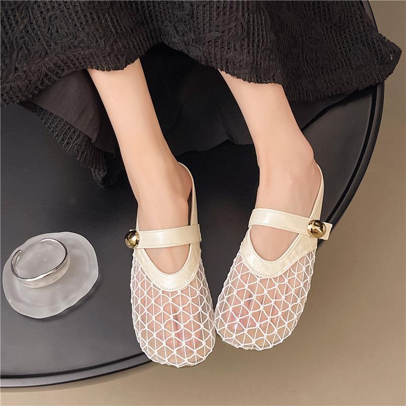 Outer Slippers 2025 Summer New Designer Fashionable Hollow Cool Slippers Women's Flat Bottom Mary Jane Slippers Women