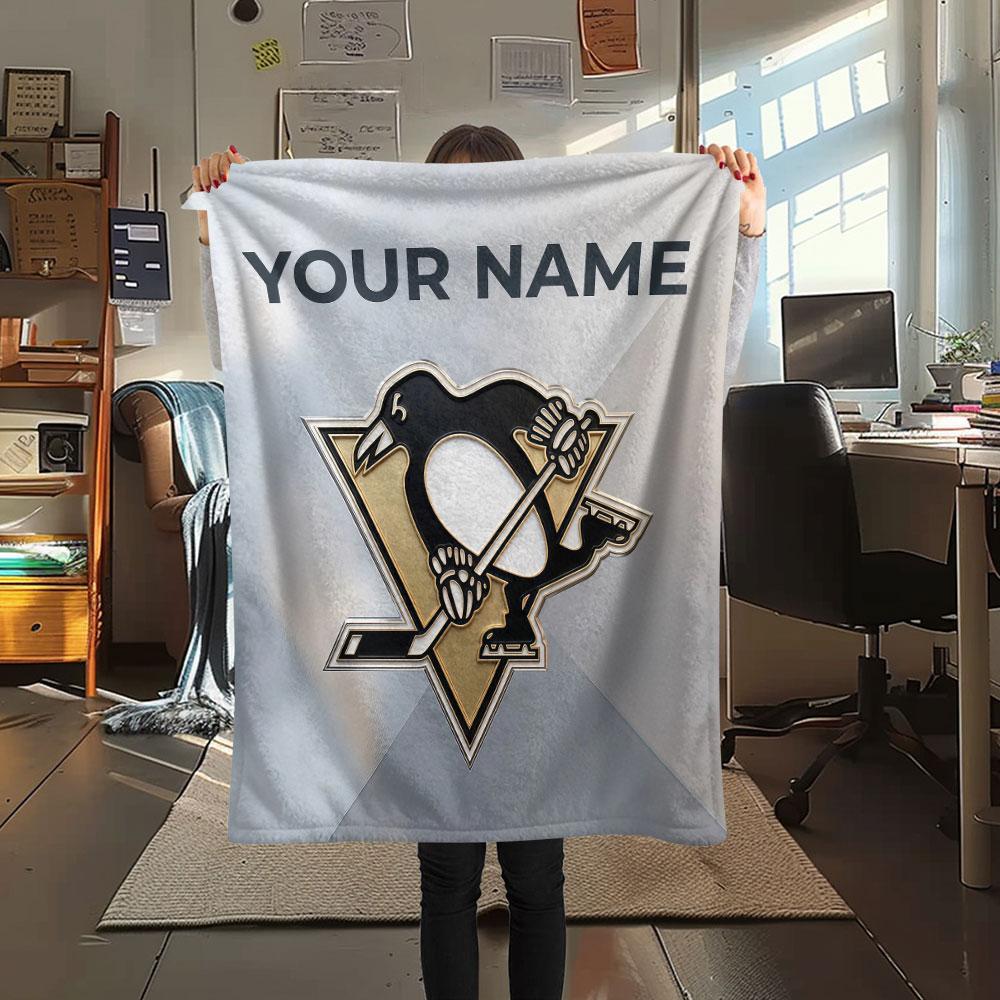 Custom Name,Pittsburgh Penguins Printed Flannel Blanket, soft throw for bedroom sofa, washable, Christmas present, great gift.