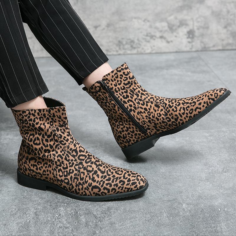 2024 Leopard Print Pattern Mid-Calf Ankle Boots Fashion Cowboy Boots Outdoor Men Boots Original Short Boots Designer Men's Shoes