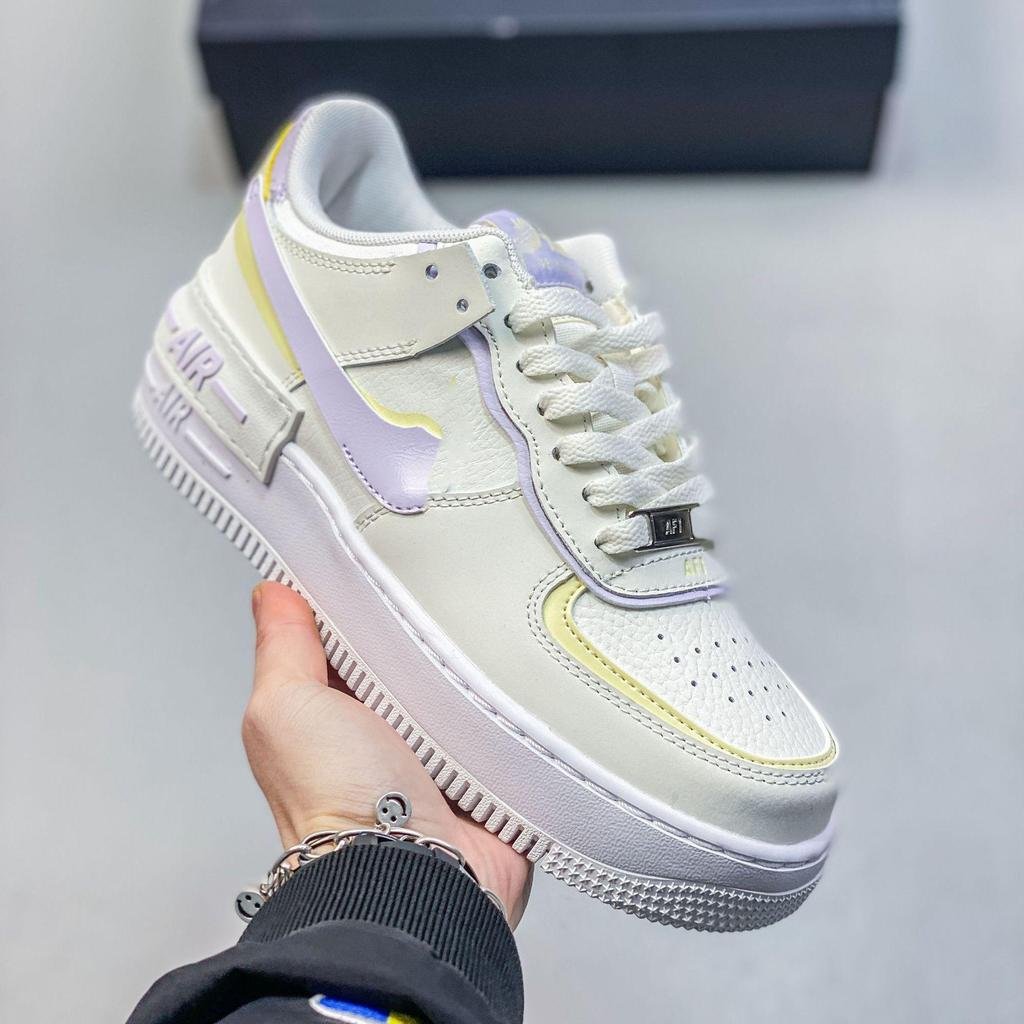 Women's AF1 Shadow Macaron Deconstructed Patchwork Sneakers - Thick Sole, Height-Enhancing, Versatile White Shoes