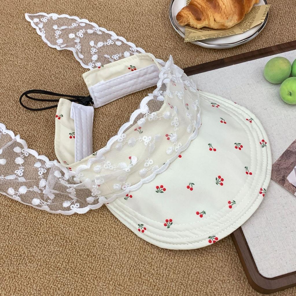 Summer Thin Cherry Mesh Empty Top Hat Sunshade Sunscreen Hat Full Network Breathable Anti-ultraviolet Large Brim Sun Hat