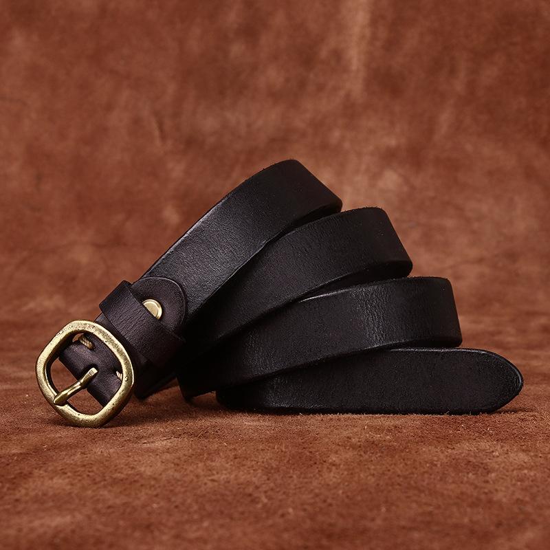 Retro Hong Kong Style Fashion Trend Versatile Decorative Thin Belt Women'S Genuine Leather First Layer Cowhide Needle Buckle Women'S Narrow Belt Wome