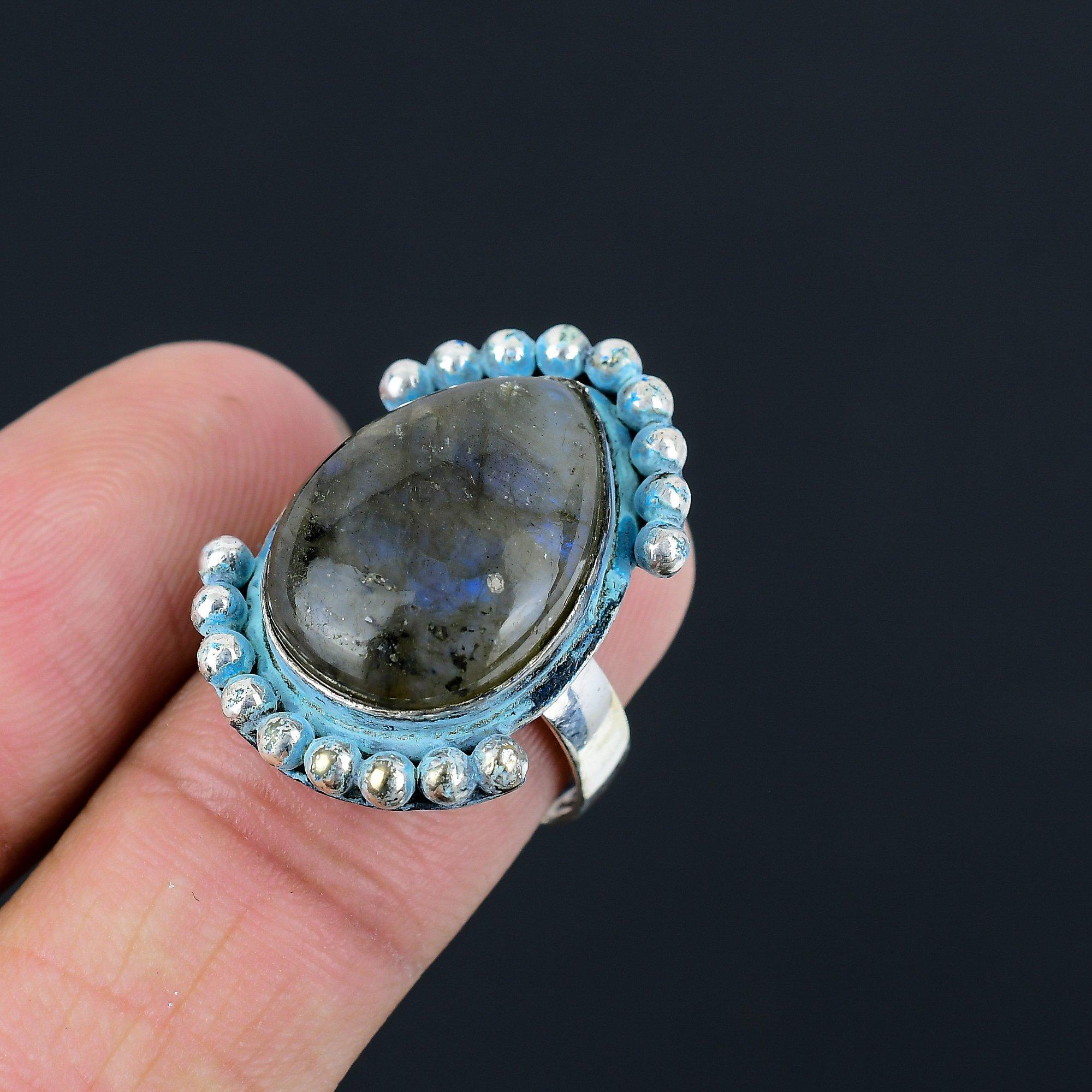 Pear Labradorite Gemstone Wife New Stackable Ring Jewelry Size 8 Sterling Silver 8