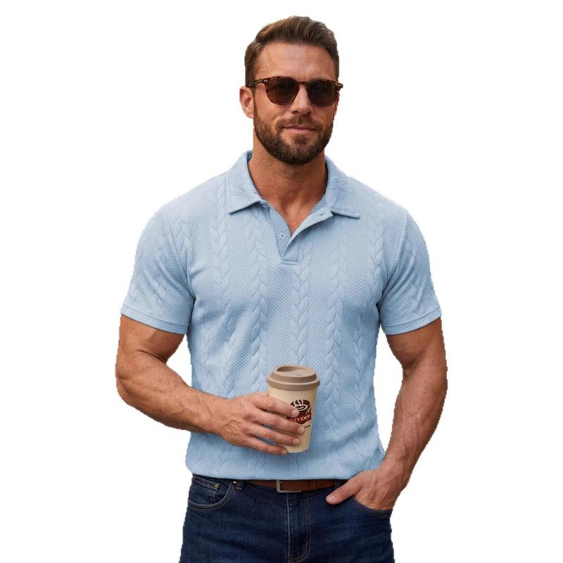 Spring and Summer Jacquard Multi-color Casual T-shirt Lapel Men's Solid Color Fashion Sports Top Short-sleeved Polo Shirt
