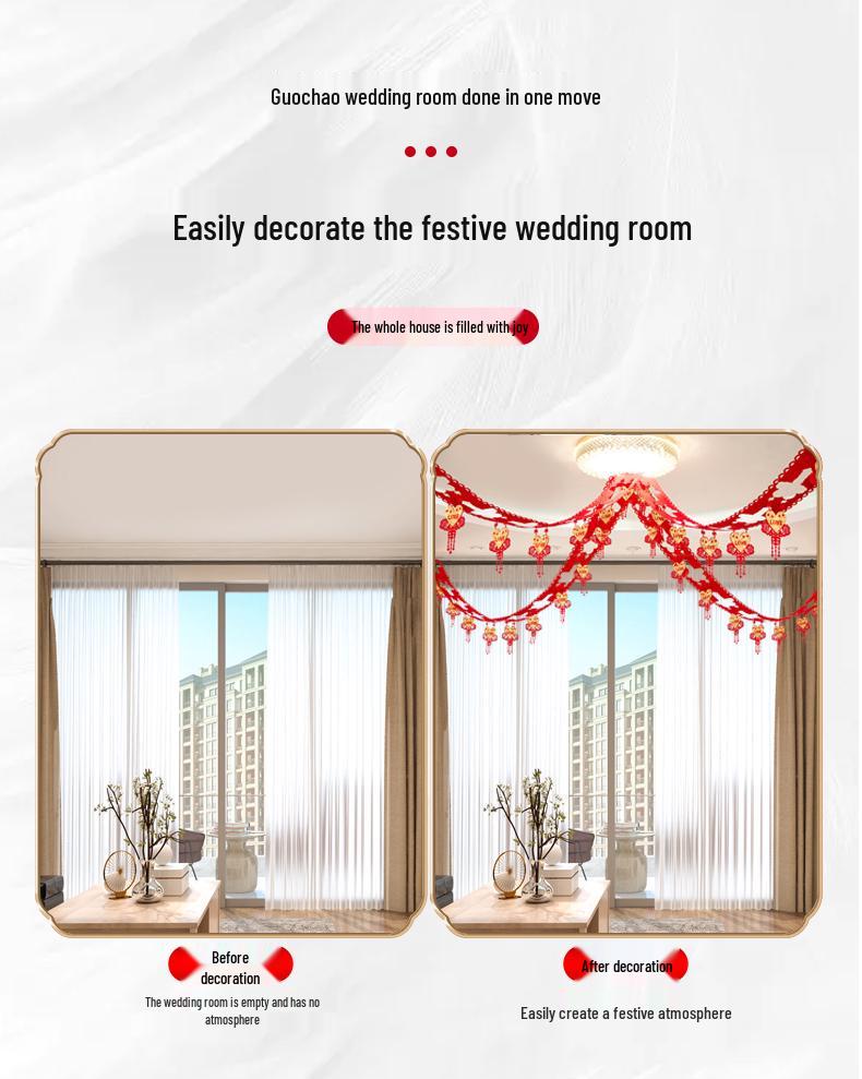 Wedding Decoration Set: Living Room Floral Accents & Double Happiness Décor for Newlywed Home