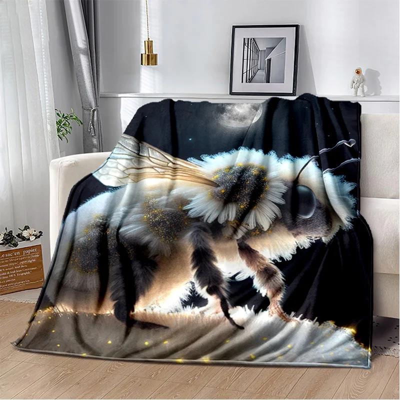 Cute Bee HoneyBee Insect Cartoon 3D Blanket,Soft Throw Blanket for Home Bedroom Bed Sofa Picnic Travel Office Cover Blanket Kids
