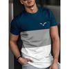 Men's 3D Digital Printed Color Blocked T-shirt, Breathable Mesh Fabric, Casual Round Neck Short Sleeved T-shirt, Summer Fashionable Street Wear