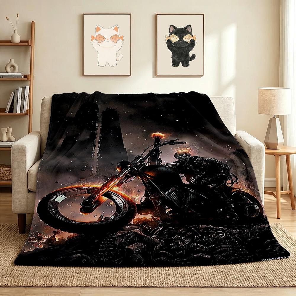 Motorcycle Night Flannel Blanket Throw Blanket Soft Warm Sofa Bed Camping Home Decor Unique Christmas Gift C9261696