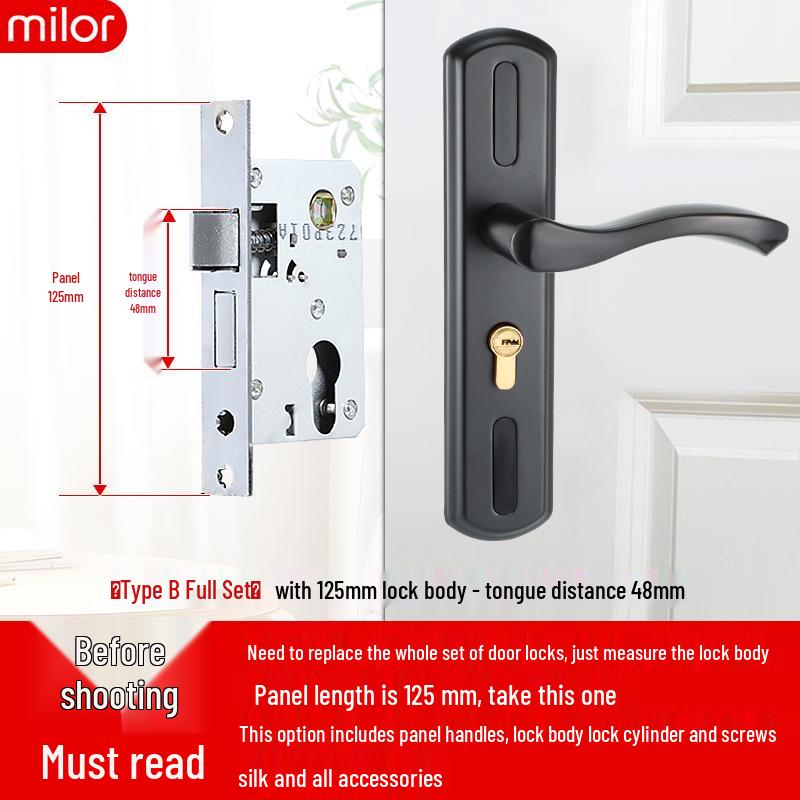 Universal Interior Door Lock Set: Silent Three-Piece Black Handle for Bedroom or Old Door Replacement