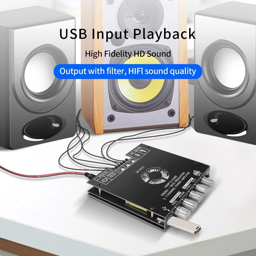 ZK-HT21 2.1 Canale TDA7498E 160WX2+220W Modul amplificator de putere digital Bluetooth Subwoofer cu tonuri înalte și joase