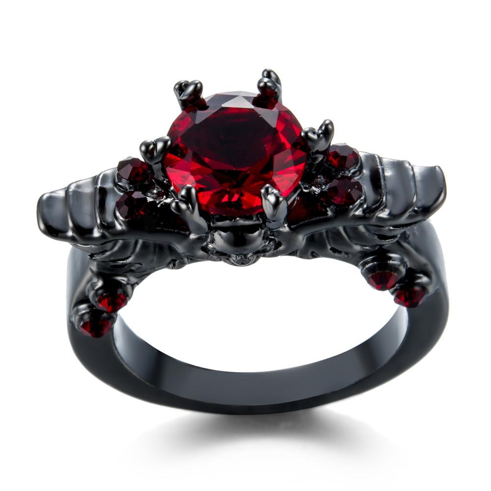 New Style Black Gold Color Red Stone Fashion Ring Unisex Jewelry Couple Wedding Ring Inlaid Red Purple Stone Punk Drop Shipping
