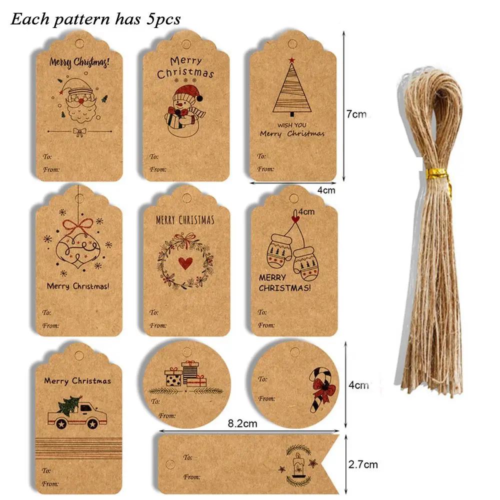 50PCS Merry Christmas DIY Kraft Tags Labels Gift Wrapping Paper Hang Tags Santa Claus Paper Cards Xmas Party Supplies