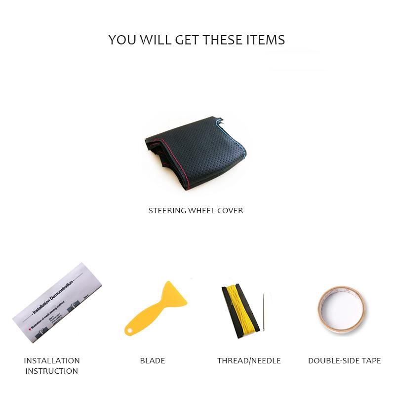 Leather Braid Steering Wheel Cover For BMW 5 6 7 Series F10 F07 F06 F12 F13 F01 F02 red blue line Perforated Microfiber Leather