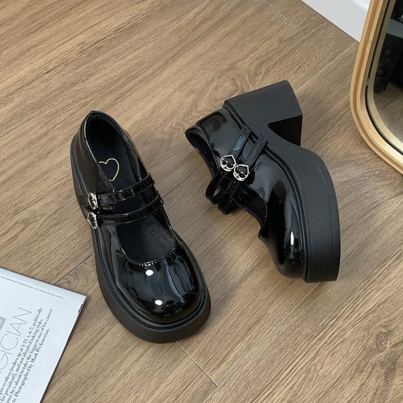 Black Thick Heel Mary Jane Shoes Women  New Goth Chunky Platform Pumps Single Shoe Woman Ankle Buckle Party Lolita Shoes