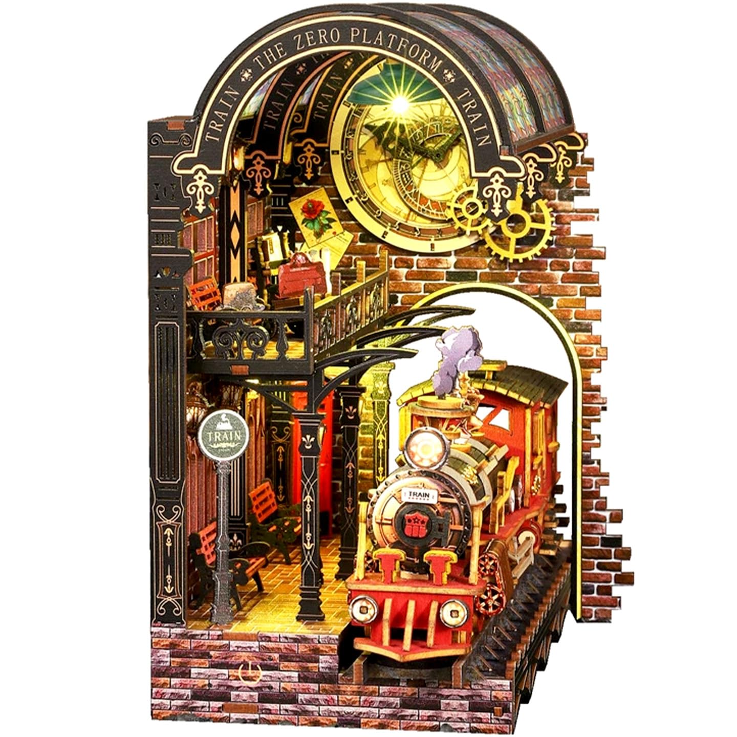 

moin moin Dollhouse Miniature DIY Kit Easy Magical Train Station and Steam Fairytale Fantasy Relaxing 3D Wooden Adult Accessories LED Light 2601dh481