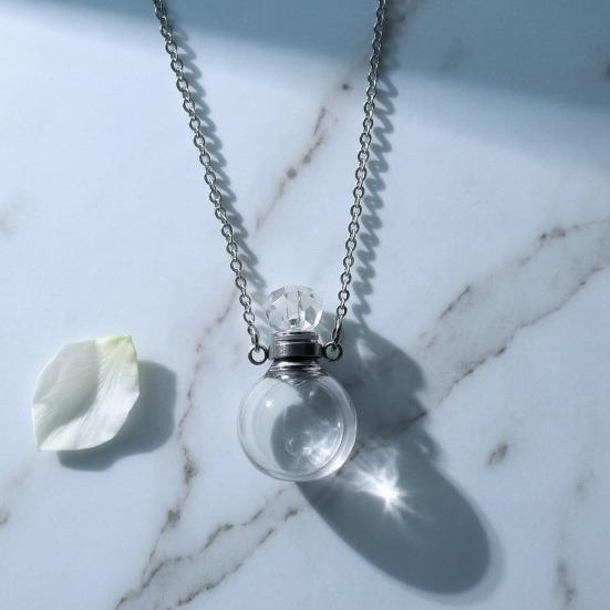 Perfume Vial Pendant Necklace Transparent Aroma Essential Oil Diffuser Pendant Refillable Spherical Perfume Bottle Necklace for Women Unique Jewelry
