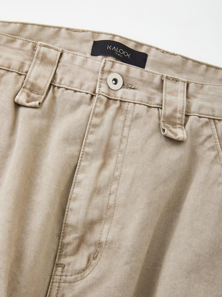 IKALOOK Loose Fit Washed Chino Work Cargo Pants Dpt133