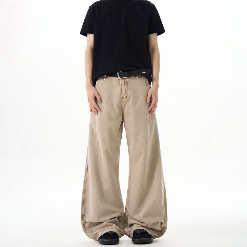 Kisko Vintage Washed Distressed Drapey Scimitar Jeans Unisex Trendy Brand Loose Straight Pants Trendy