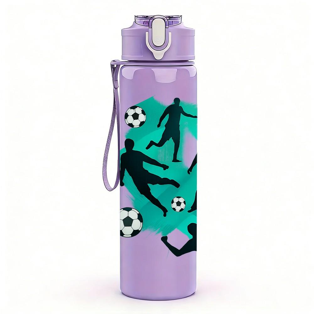 1PC Soccer Player Silhouette Group 750ml Color Plastic Sports Water Bottle Leakproof Flip Straw Lid Suitable for Sports Office Home Use