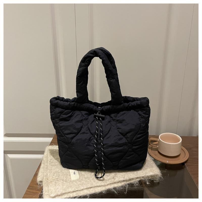 Fashionable Cotton-padded Jacket, Embroidered Single-shoulder Bag, Large-capacity Casual Tote Bag, Pleated Bucket Bag